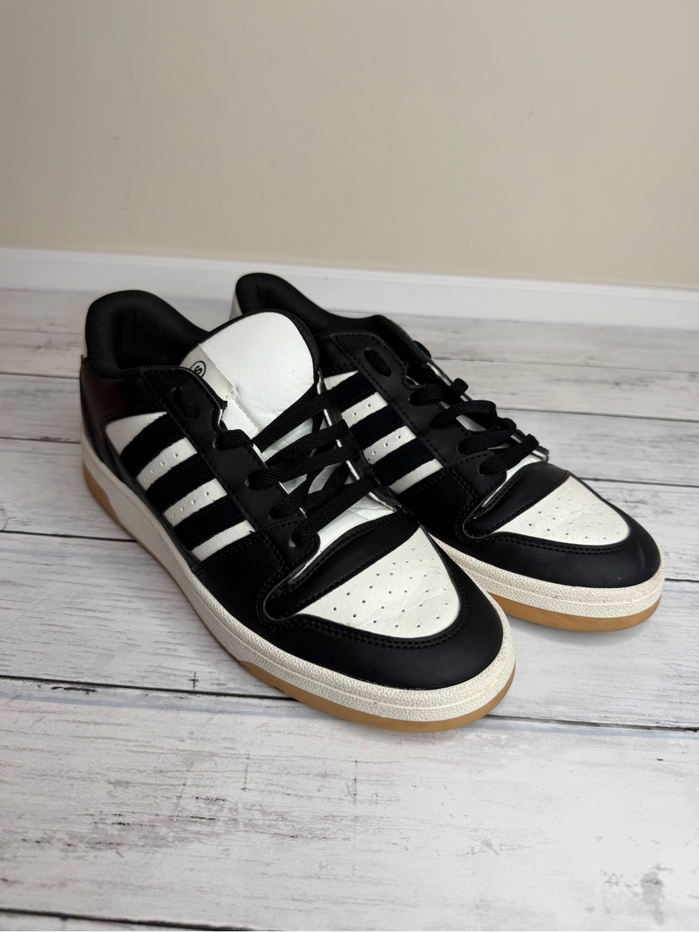 adidas Black and White Low-Top Sneakers with Gum Sole